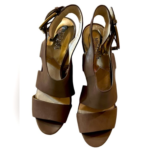 MICHAEL Michael Kors Carla Brown Leather Platform Sandals Size 9.5M - Picture 5 of 9